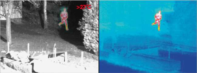 サーマルセンサー上の熱源を可視光センサー画像にオーバーレイ